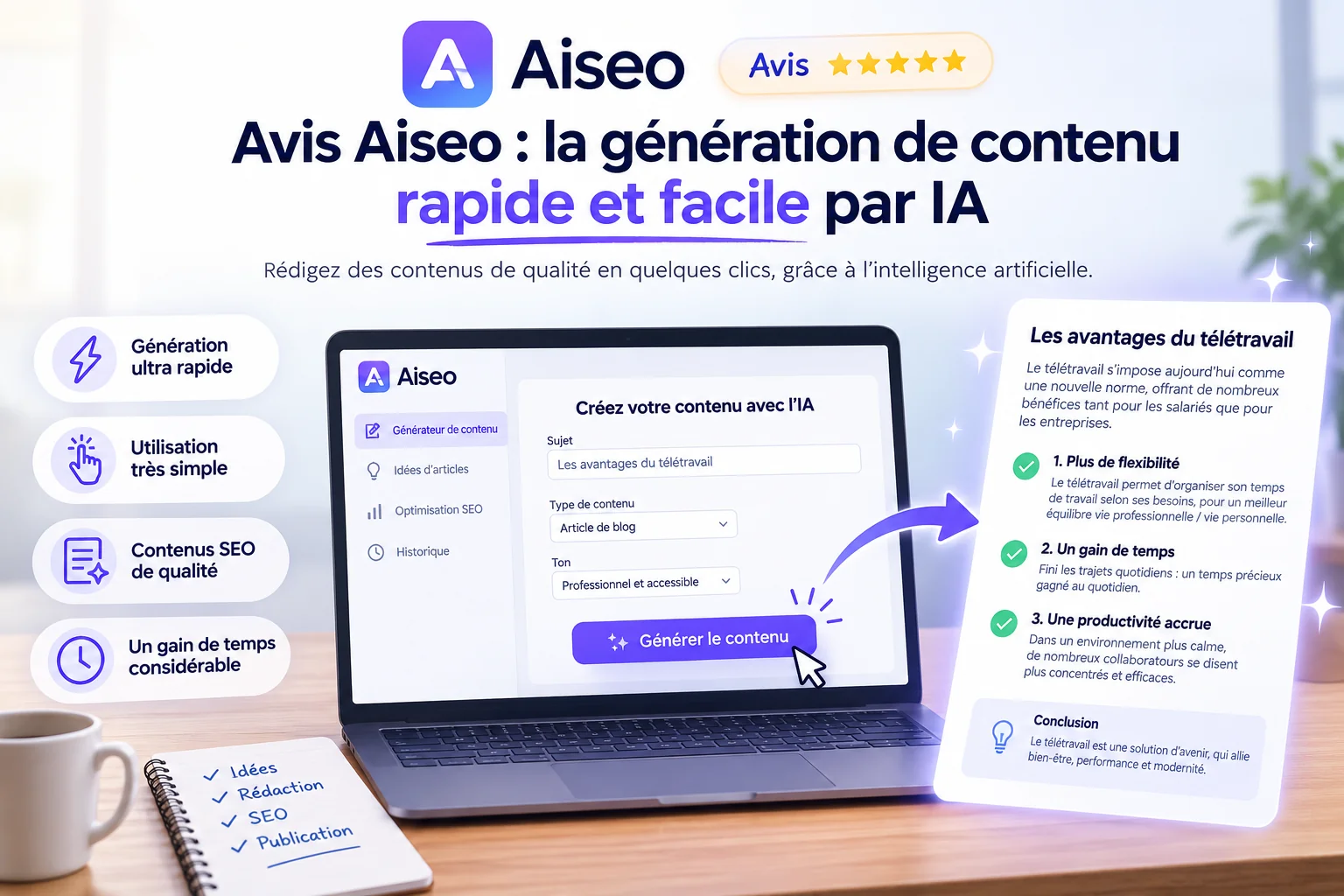 Avis Aiseo : la génération de contenu rapide et facile par IA